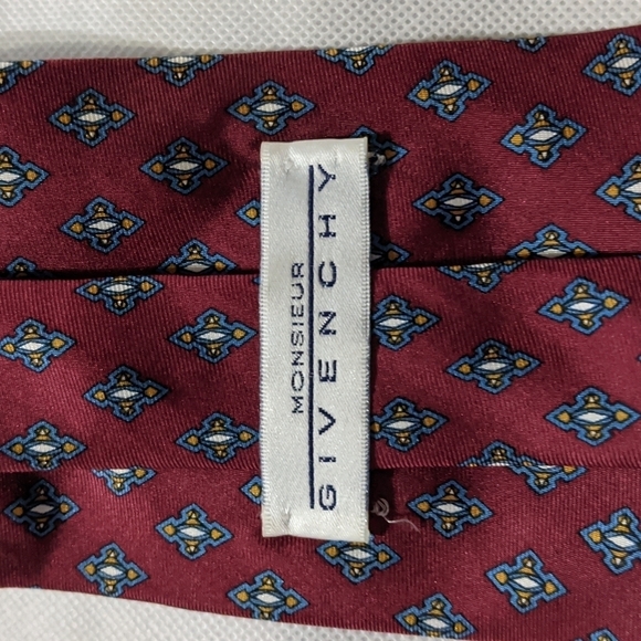 Vintage Monsieur Givenchy Maroon Patterned Silk Neck Tie - Picture 3 of 7